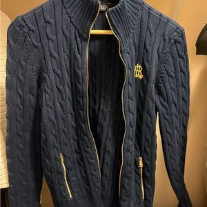 Ralph Lauren Navy Zip-Up Cable Knit Sweater